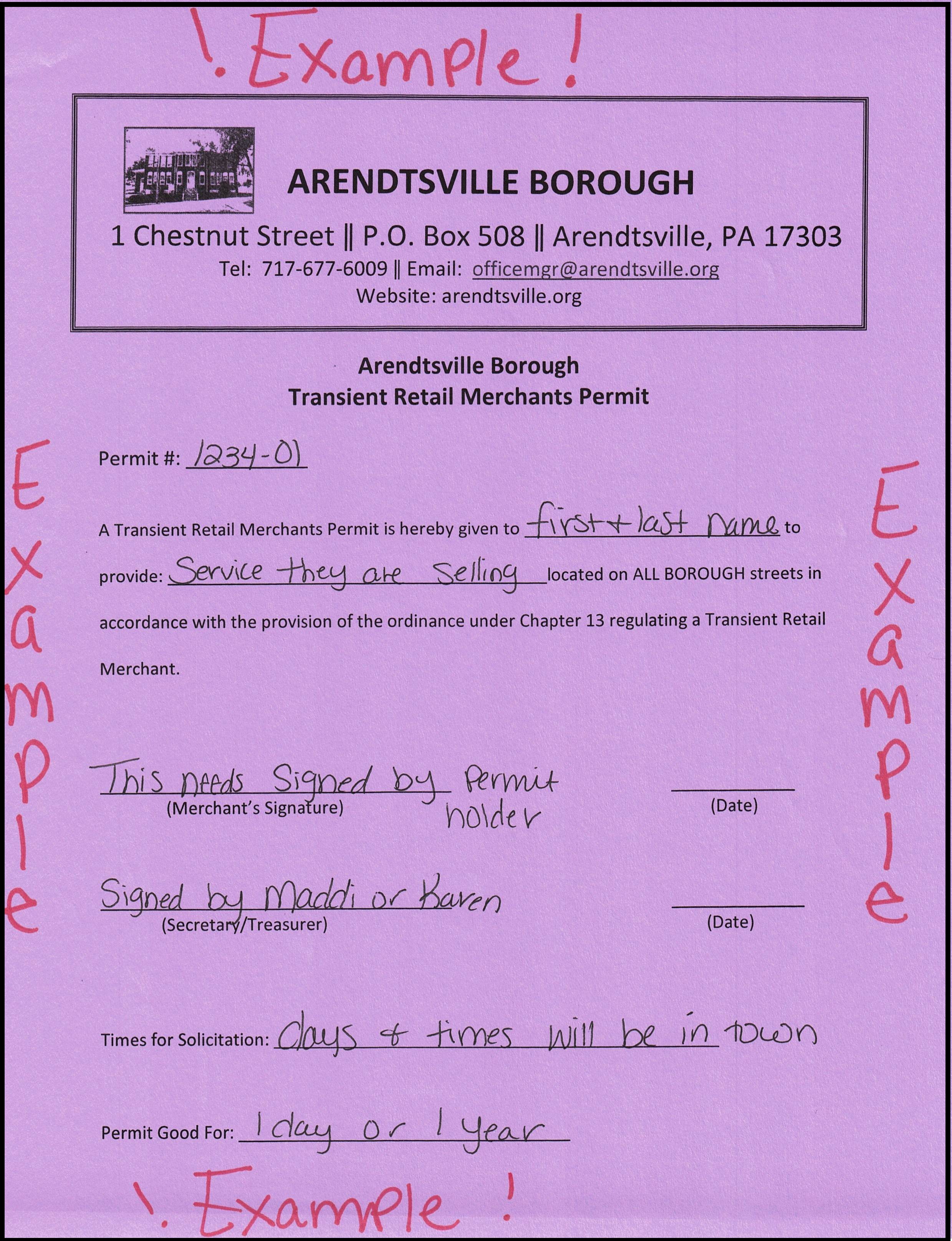 Solicitation Permit Example